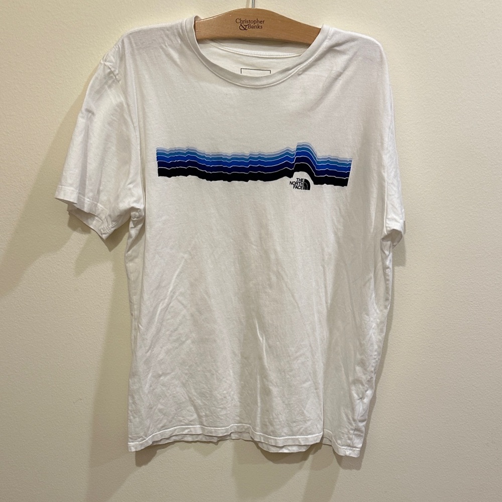 The North Face Men's White Tee with Blue Stripes